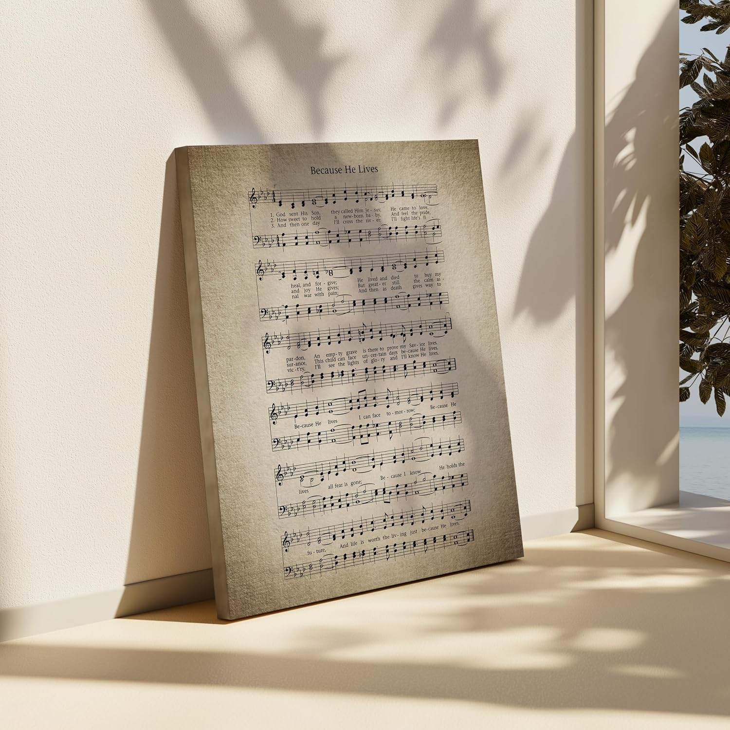 Poster Master Because He Lives Canvas - Retro Music Sheet Print - Hymnal Art - Gift for Men, Women & Musician - Religious Christian Decor for Chapel or Music Room - 8x10 STRETCHED Canvas