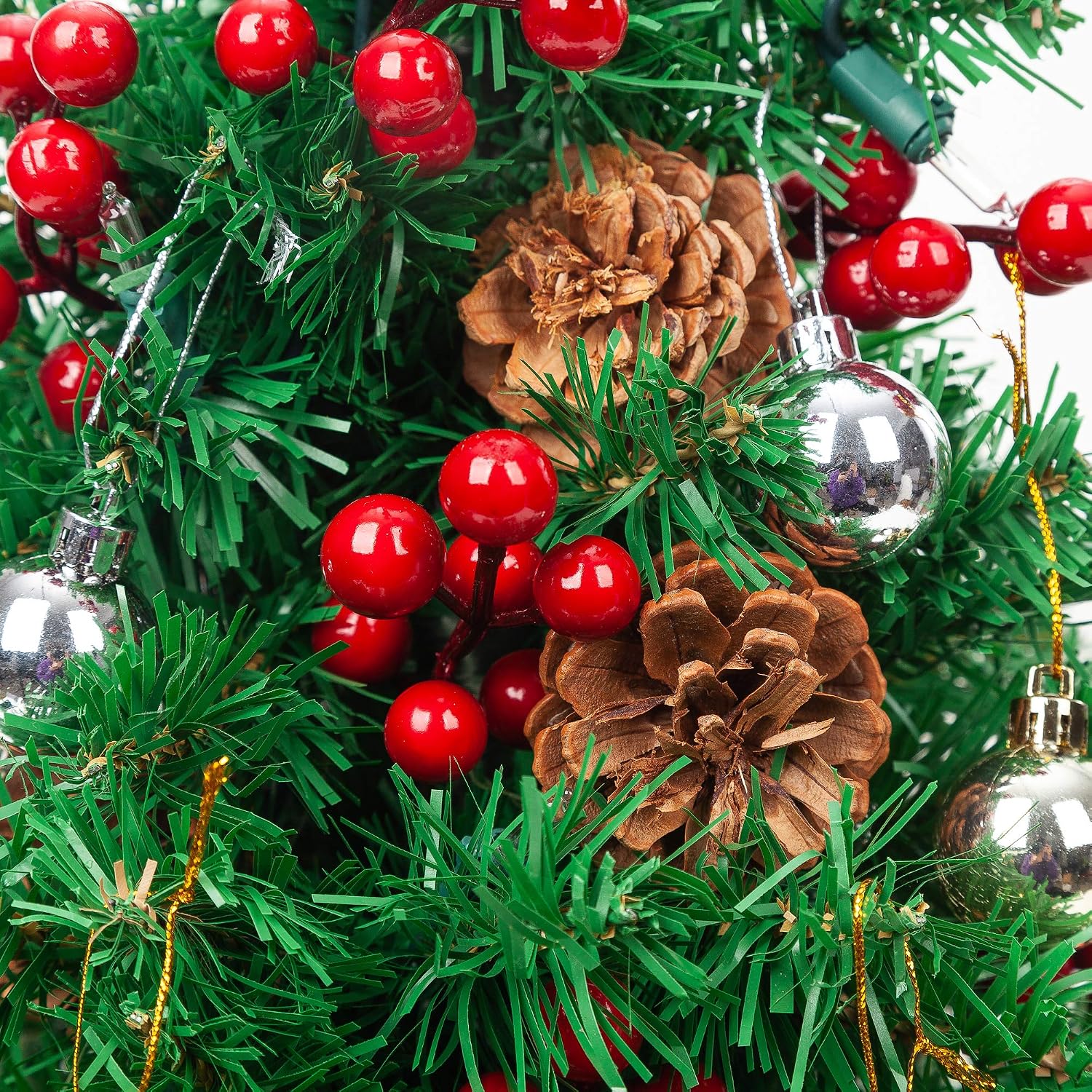 Joiedomi 23 Inch Tabletop Christmas Tree, Artificial Mini Xmas Pine Tree with LED String Lights and Ornaments,Christmas New Year Decoration Tree Decor