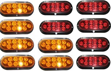 Blingbling 6 Amber and 6 RED Oval 6" Surface Mount LED Turn Stop Light Trailer Truck RV Sealed