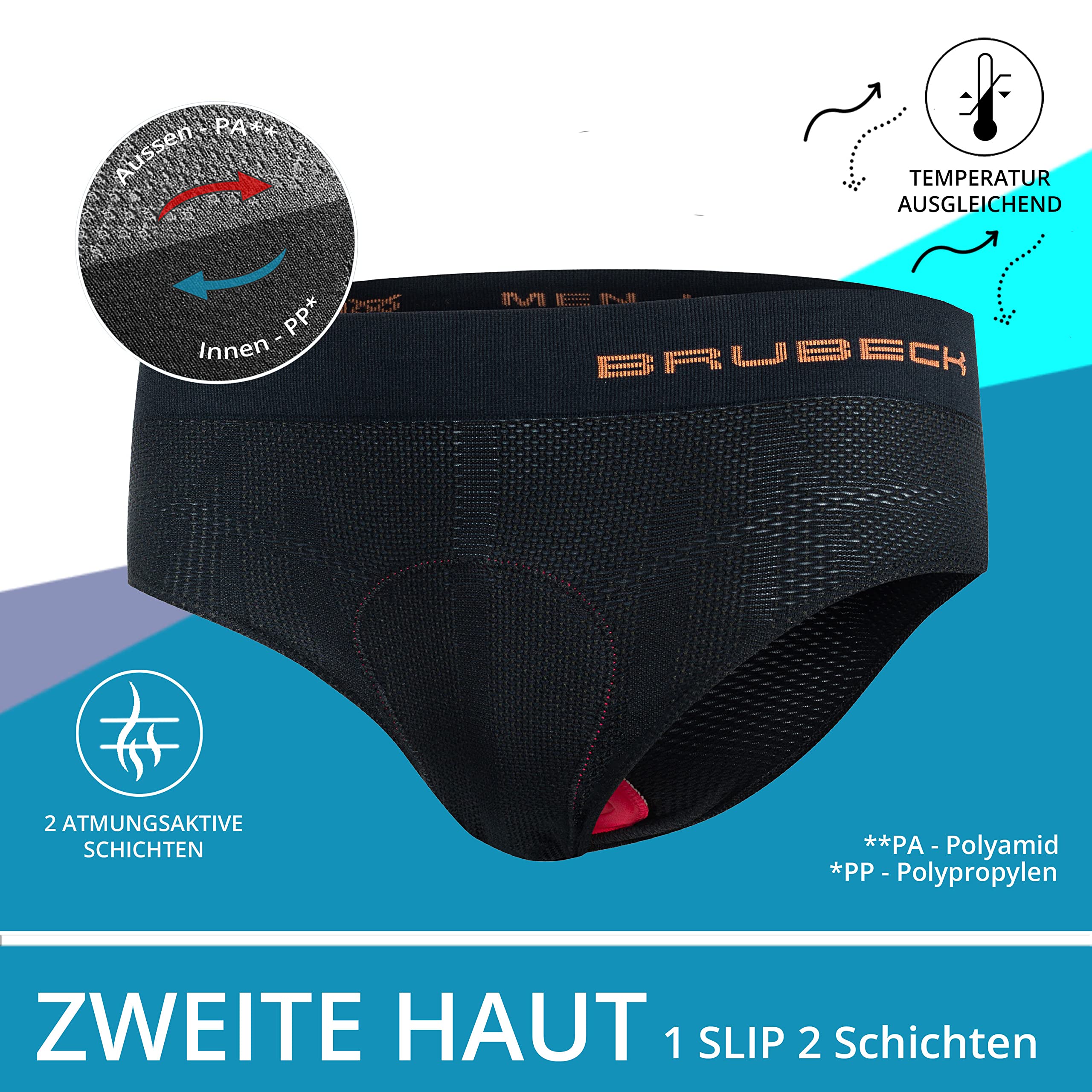 BRUBECK LB00120 Herren Radhose mit Polsterung | gepolstert | atmungsaktiv | schnelltrocknend | LB00120