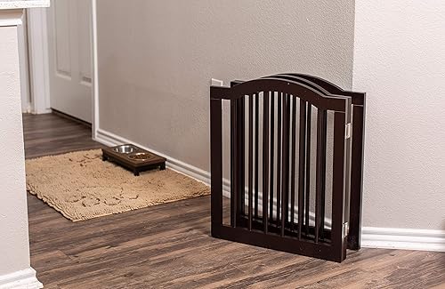 Miniatura 6 de INTERNET'S BEST Puerta para perros con parte superior arqueada, 3 paneles, barrera de madera para mascotas de 24 pulgadas de alto para perros o