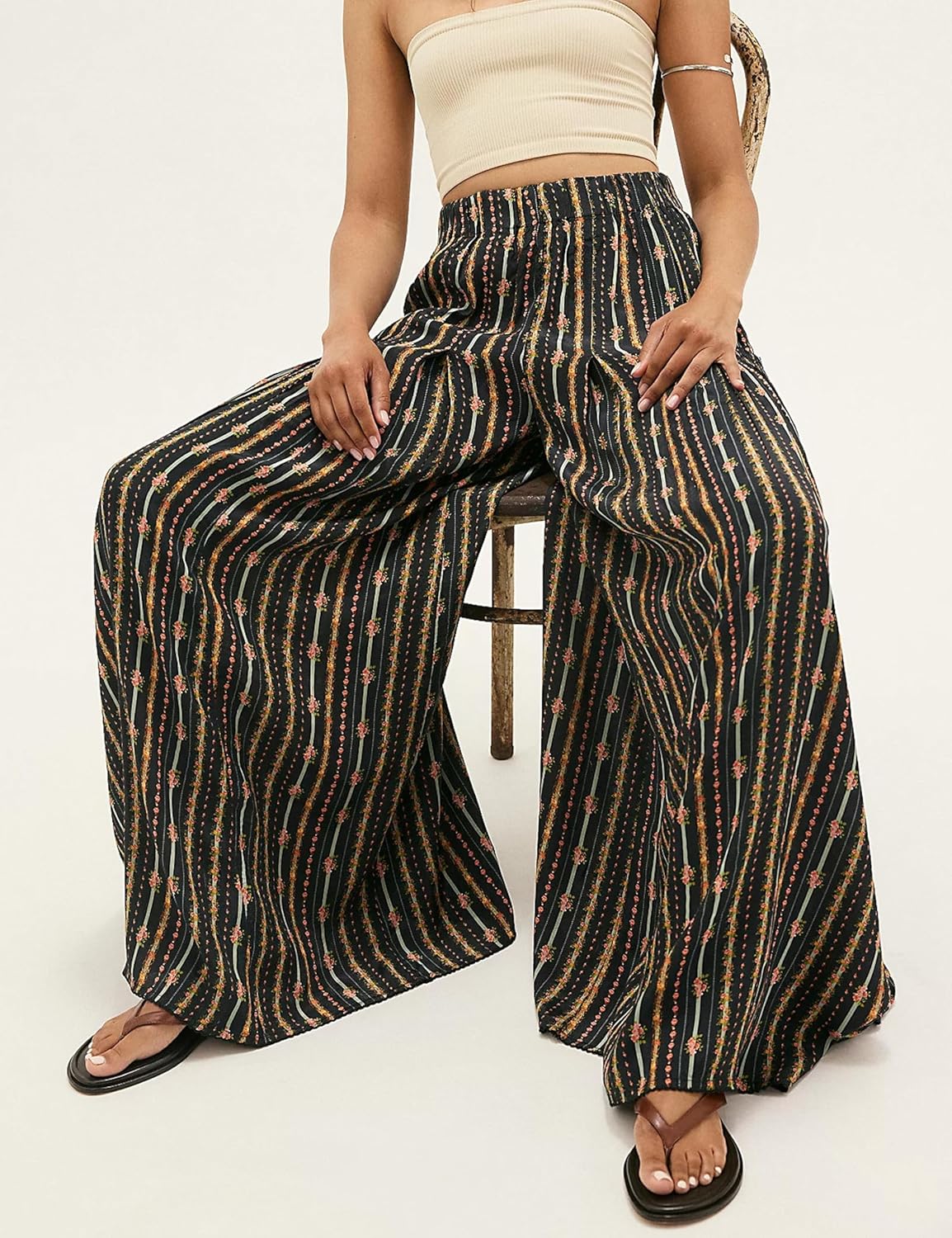 Womens Wide Leg Pants Flowy High Elastic Waist Loose Printed Beach Boho Yoga Casual Long Trousers - Image 4