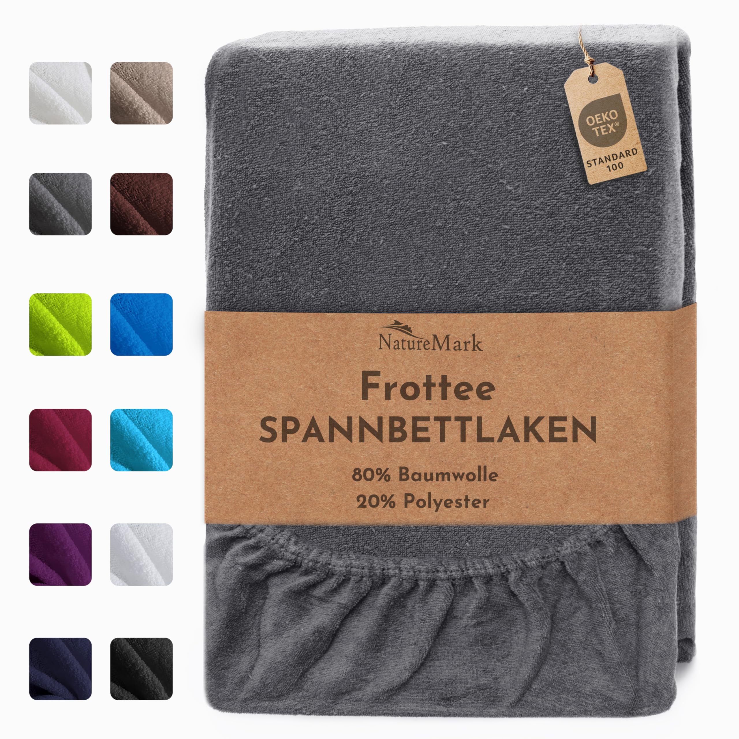 NatureMark Prześcieradło z gumką frotte – miękkie i oddychające, przyjazne dla skóry, praktyczne i łatwe w pielęgnacji, trwałe i wytrzymałe, 80% bawełna i 20% poliester, 200 x 220 cm