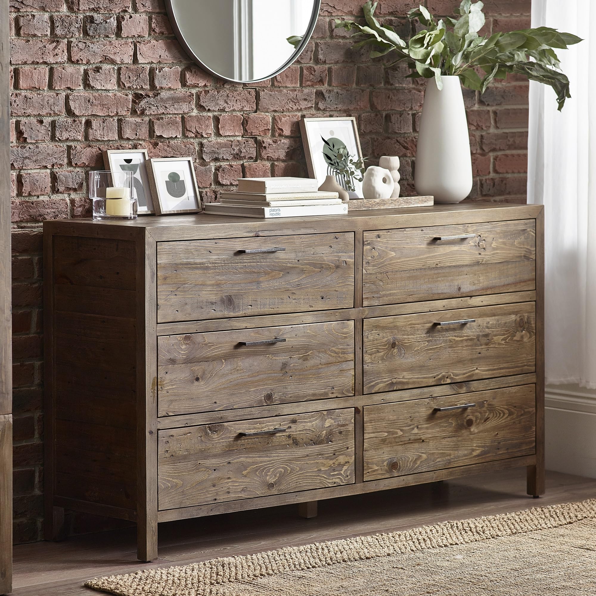 Julian Bowen Heritage 6 Drawer Wide Chest of Drawers Wood Metal Distressed Finish