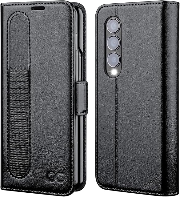 OCASE for Samsung Galaxy Z Fold 4 5G Case with S Pen Holder, Galaxy Z Fold4 Wallet Case Leather with Screen Protector RFID Blocking Card Holder Kickstand Phone Flip Cover for Z Fold4 5G 2022,Black