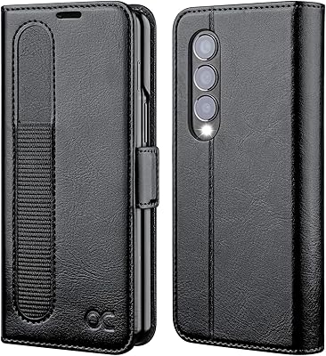 OCASE Compatible with Samsung Galaxy Z Fold 4 5G Wallet Case with S Pen Holder, PU Leather Flip Folio Case with Card Slots RFID Blocking Kickstand Phone Cover 7.6 Inch for Z Fold4 5G (2022) - Black