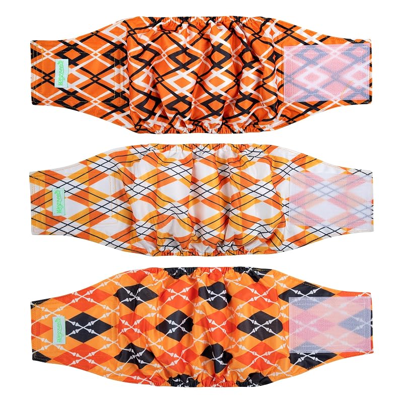 Fralda reutilizável para cães machos wegreeco, faixa abdominal de poliéster, Yellow Geometric, tamanho Grande, pacote com 3