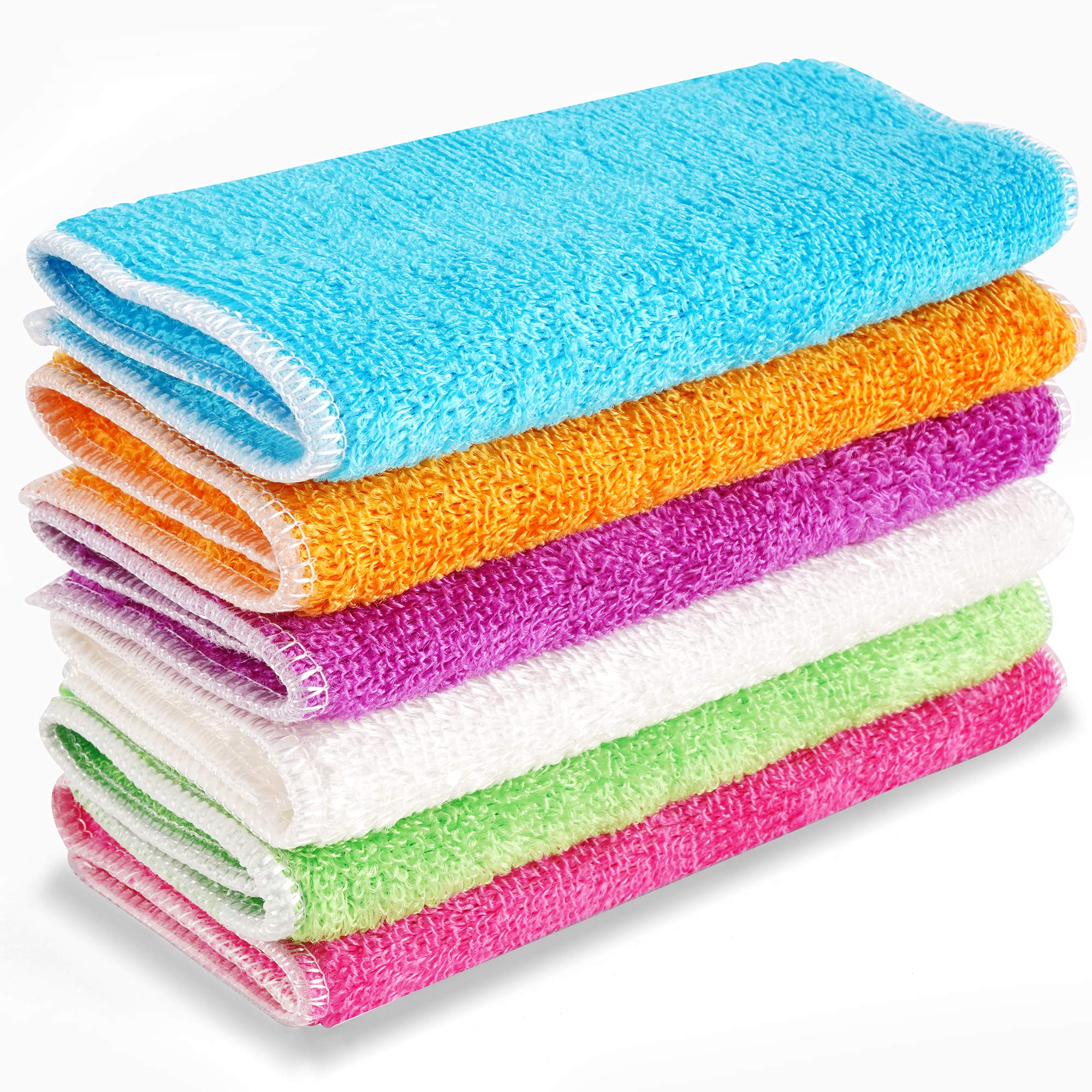 Rosy May Kitchen Towels, Dish Cloths, Bamboo Fiber, Magically removes Oil and Dirt Without Detergent, Easy to Remove Stains, Eco-Friendly, Reusable Cleaning Cloths for Kitchen（6 Pcs）