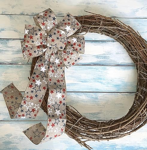 Miniatura 55 de Lazo de corona de cinta de arpillera natural, 10 pulgadas de ancho, colas largas de 18 pulgadas, granja, Pascua, otoño, invierno, Acción de Gracias