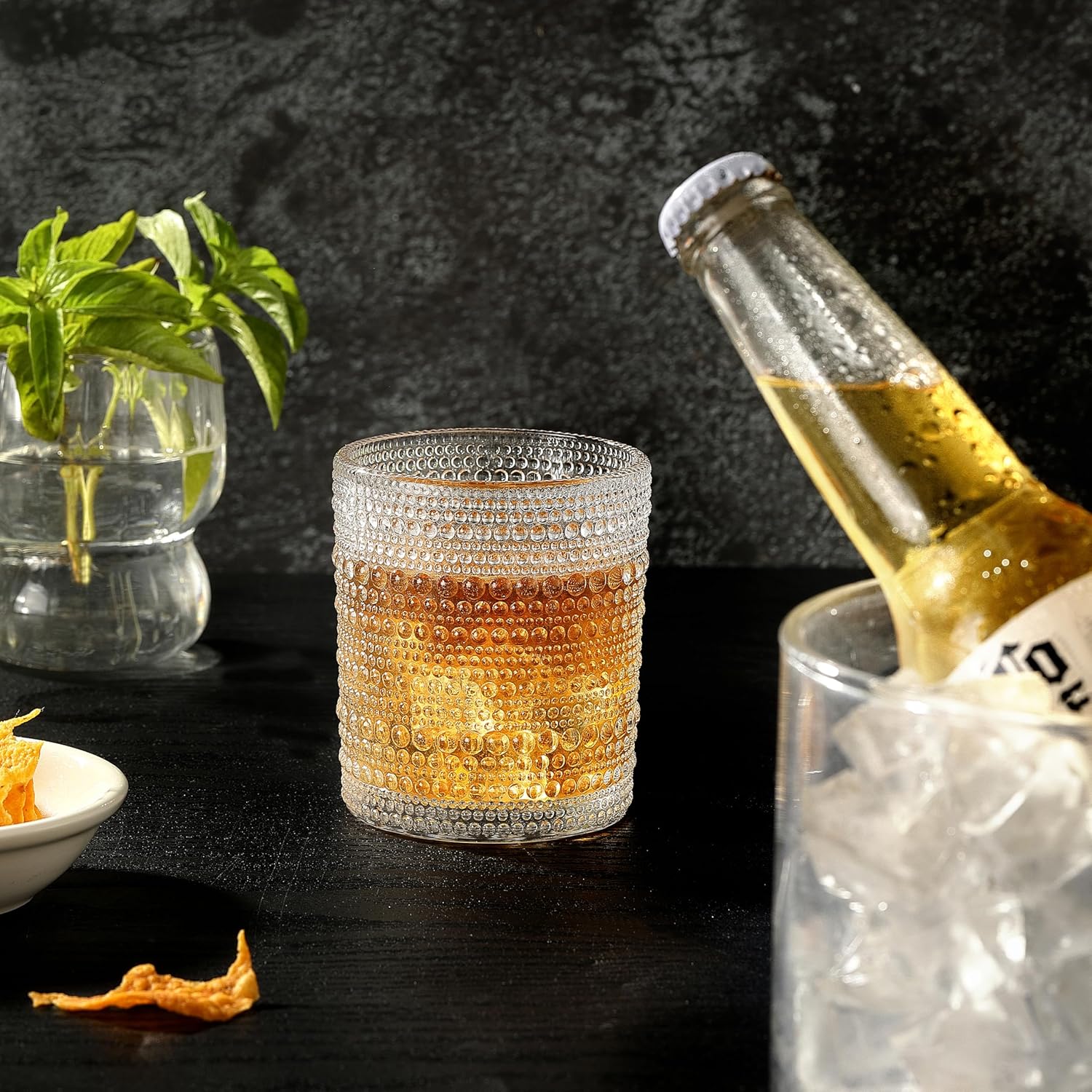 Cocktail Glasses 10 oz Set of 2, Glass Hobnail Drinking Glasses, Vintage Glassware Textured Bubble Glass Cups, Old Fashioned Glasses for Kitchen and Home Bar - Image 3