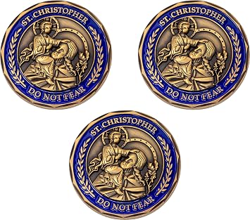 Saint Christopher, Bulk Pack of 3 Do Not Fear Protection Challenge Coin. Do not be Afraid, Do Not Be Dismayed for I am Your God, I Will Strengthen You and Help You. Protection and Peace
