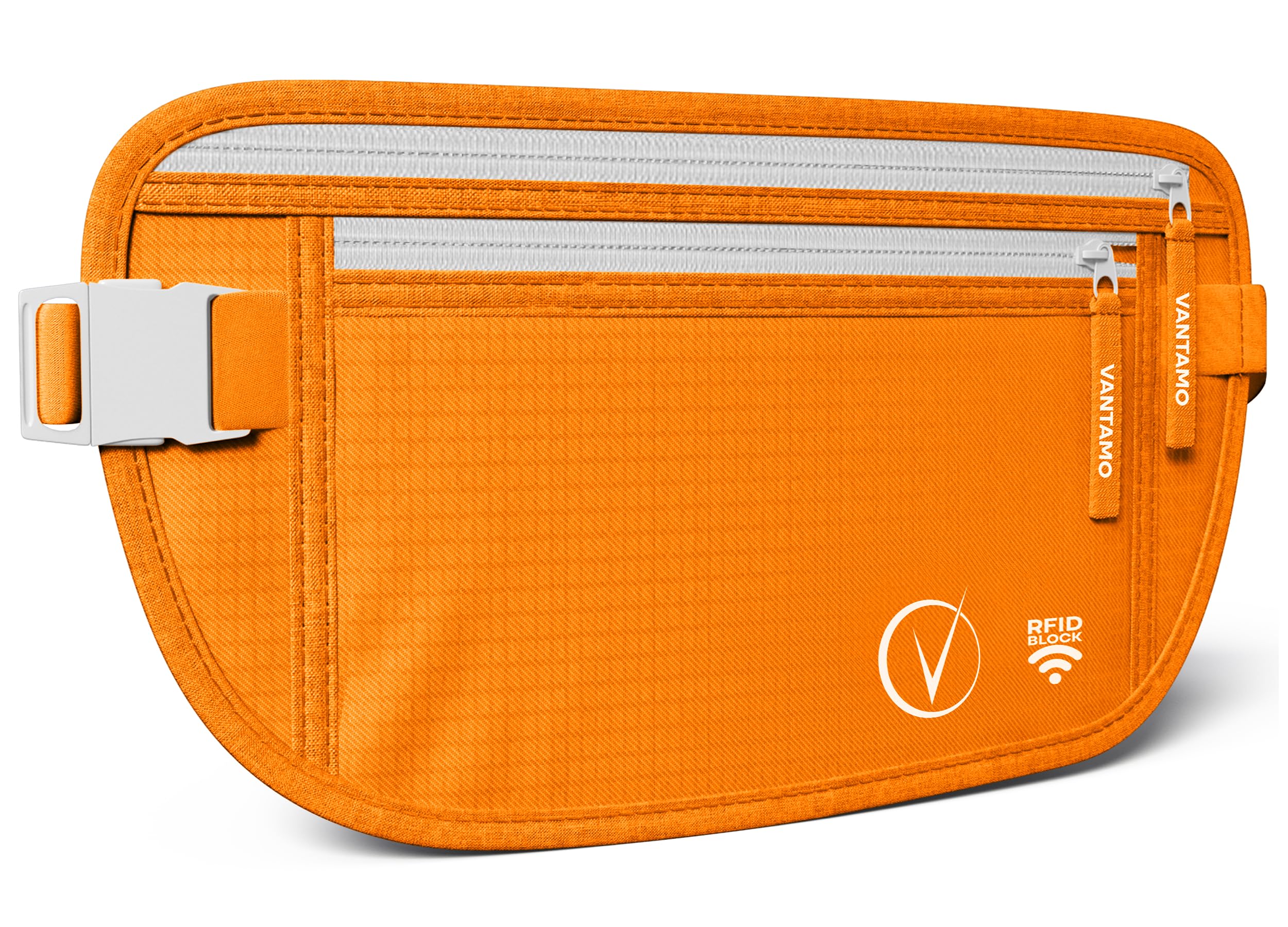 Vantamo Bauchtasche Damen Ultraflach mit RFID-Schutz, Geldgürtel für Reisen mit 2 Fächer und Verstellbarem Gurt, Hüfttasche Herren für Laufen und Wandern Passt für Reisepass, Bargeld und Telefon