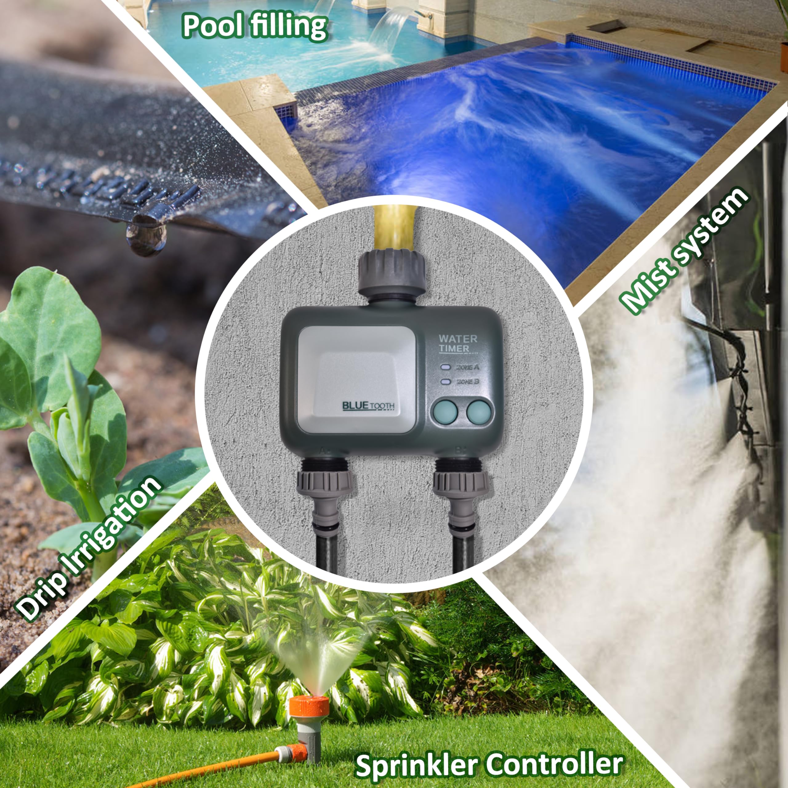 Johgee Programmateur Arrosage WiFi Bluetooth 2 Sorties IPX5 Arrosage Automatique Jardin Pelouse