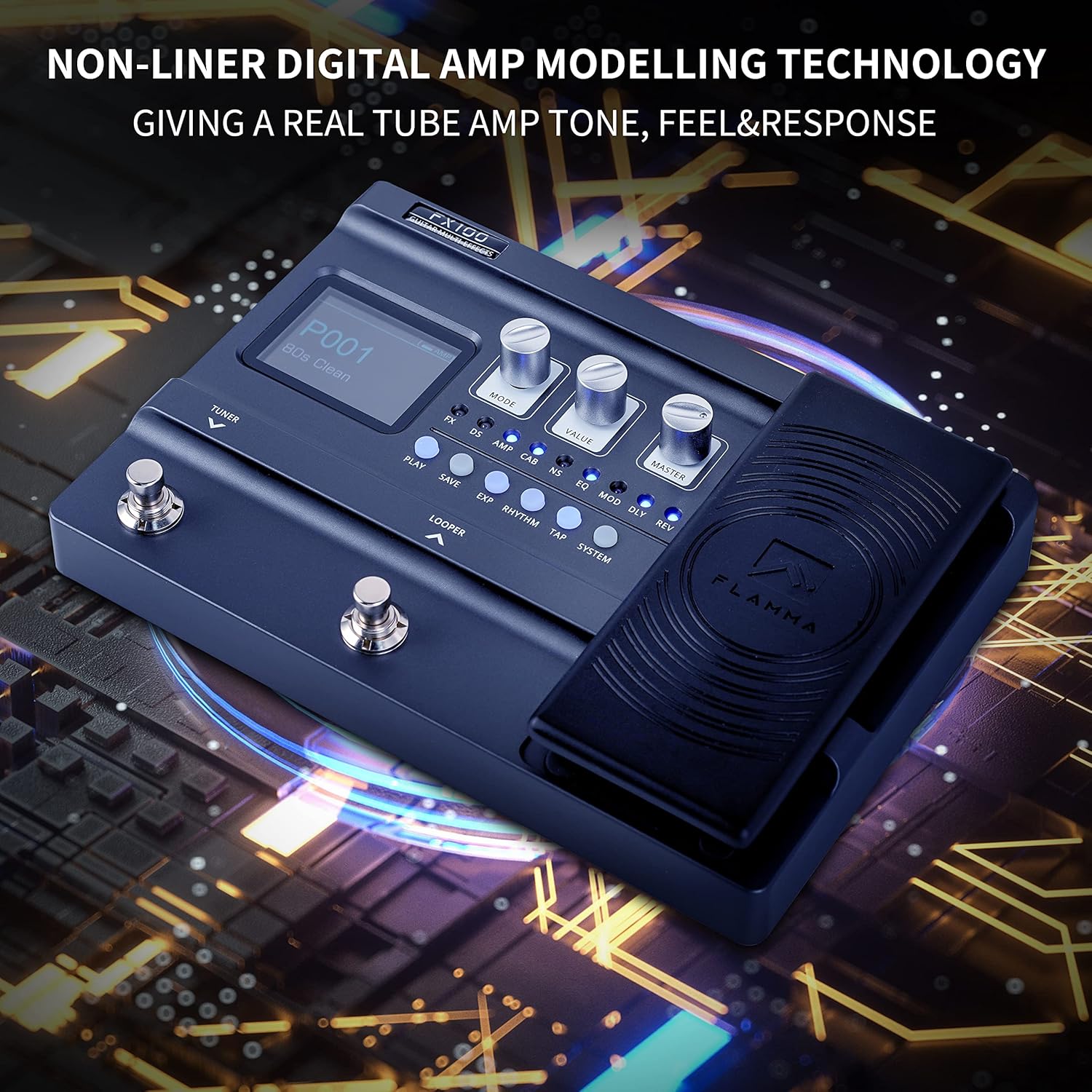 FLAMMA FX100 Electric Guitar Pedal Professional Multi-effects Processor with Looper Amp Modeling Support 3rd Party IR OTG for Live Streaming 151 Built-in Effects 200 Presets Expression Pedal : Musical Instruments