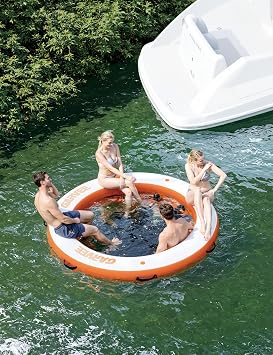 Garvee 8x8 ft Inflatable Floating Dock, Round Inflatable Dock Floating Platform with Mesh Swim Area, Non-Slip EVA Platform and Rope Ladder,Boats, Pool, Lake, Beach, Ocean