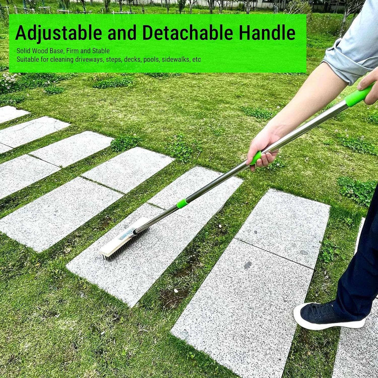 Stainless Steel Wire Scrub Brush, Deck Broom Brushes Floor Scrubber Brush, Outdoor Broom Moss Remover for Concrete Cement Grout Garden Garage Cleaning