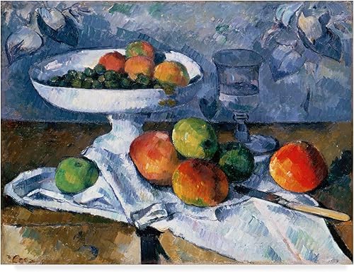 Trademark Fine Art Bodegón con plato de frutas por Paul Cezanne, 14 x 19 in, Multicolor