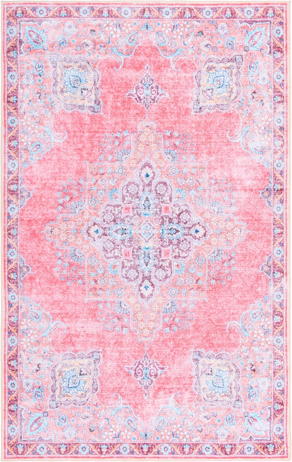 SAFAVIEH Washable Rug Arizona Collection - 4' x 6', Pink & Beige, Slip Resistant & Easy to Clean, Ideal for Foyer, Kitchen, Nursery, Office, Bedroom (ARZ318U)