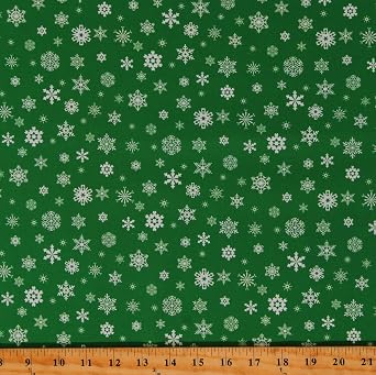 Elizabeth Studios Cotton Santas List Snowflakes Snow Winter Christmas Seasonal Holiday Green Cotton Fabric Print by The Yard 676GREEN
