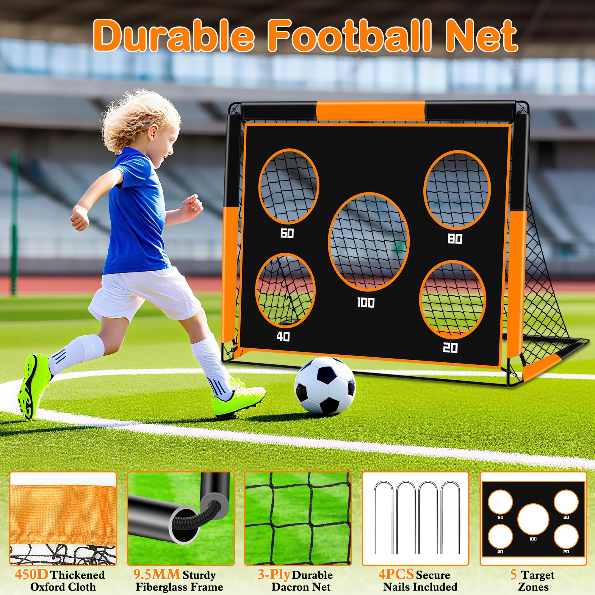 Gofady Porta da Calcio per Bambini, 2 in 1, Porte da Calcio Pop Up con 5 Sparare e Borsa per il Trasporto, Rete da Calcio per Giardino Interni ed Esterni(1.2M/1.5M)