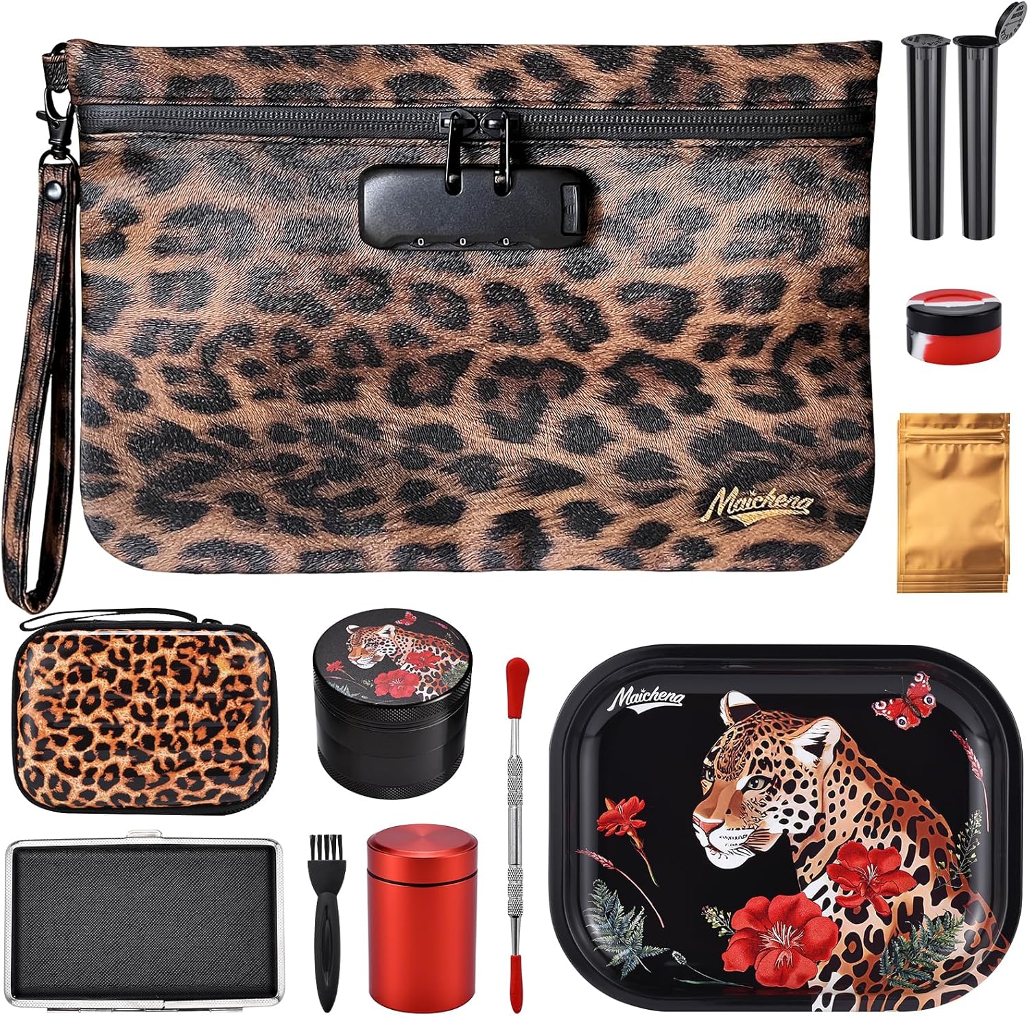 Storage Bag with Combination Lock and Accessories Travel Medicine Bag Container Money Cosmetic Organizer Great Christmas Gifts for Women Leopard