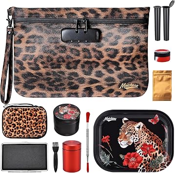 Storage Bag with Combination Lock and Accessories Travel Medicine Bag Container Money Cosmetic Organizer Great Gifts for Women Leopard