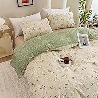 Vista 4 de ECOCOTT Funda de edredón tamaño Queen - Juego de funda de edredón floral verde reversible, ultra suave y transpirable, con cierre de cremallera, 4