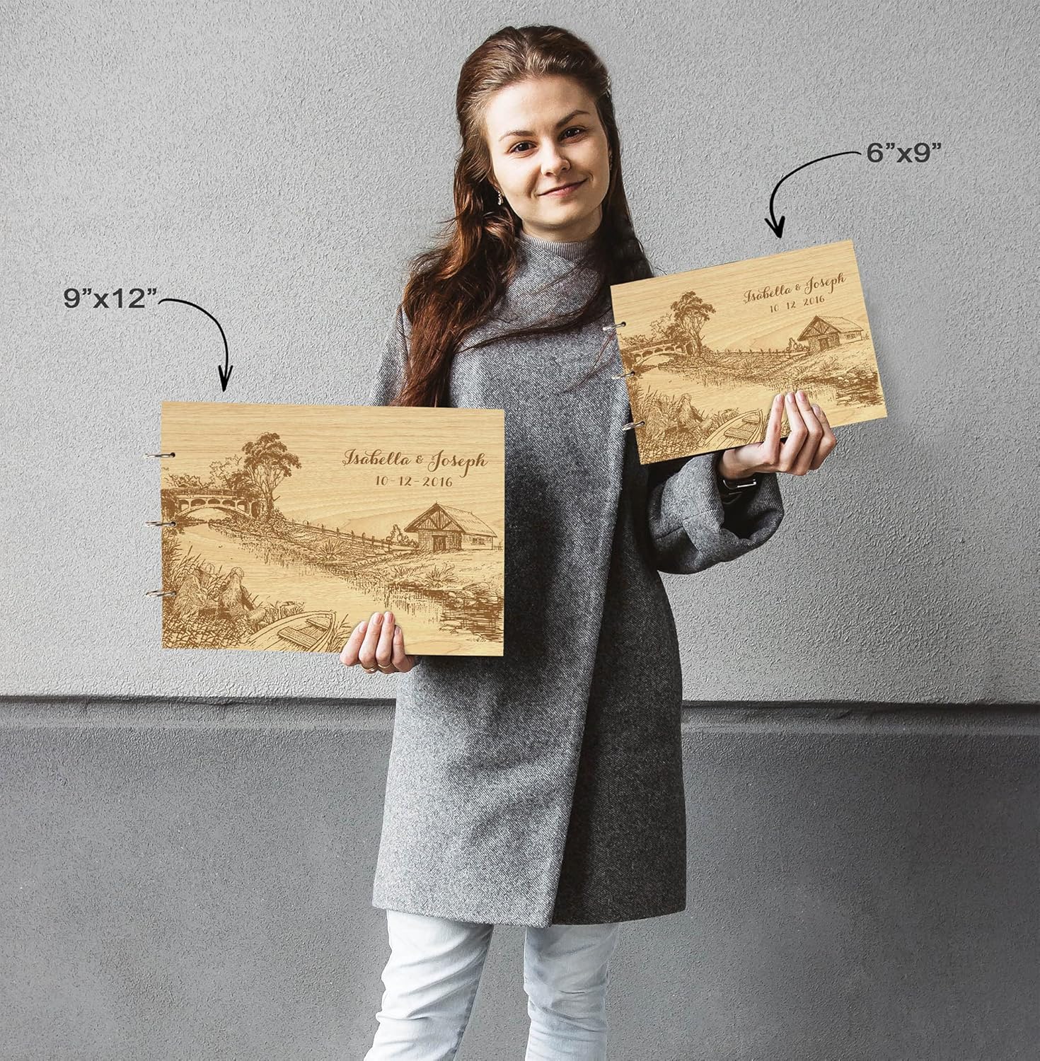 Darling Souvenir Personalized Engraved Laser Cut Wedding Guest Book Wooden Cover Sign-in Book Registry Guestbook Scrapbook-QD