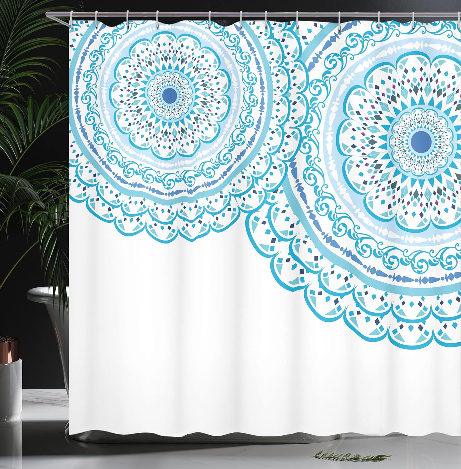 Ambesonne Mandala Shower Curtain, Wedding Invitation Card Theme Lace Mandala and Place for Text Art Print, Cloth Fabric Bathroom Decor Set with Hooks, 69" W x 84" L, Sky Blue Pale Blue