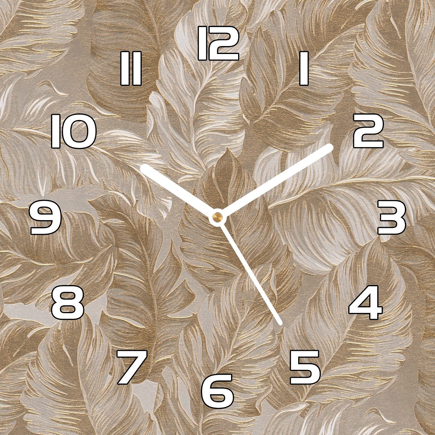 Horloge en verre trempé Coloray Gold Feuilles Bouquet au design brillant unique