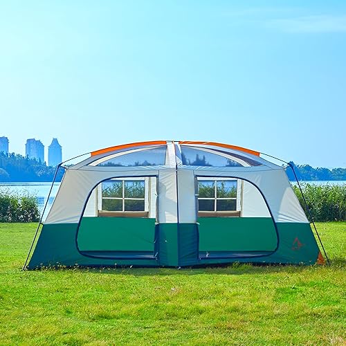 Miniatura 13 de KTT Tienda de campaña extragrande para 12-14 personas, tiendas de campaña familiares, 2 habitaciones, pared recta, 2 puertas, 4 ventanas con malla,