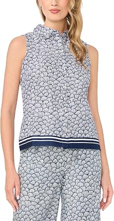CeCe Womens Sleeveless Button Down Collared Blouse