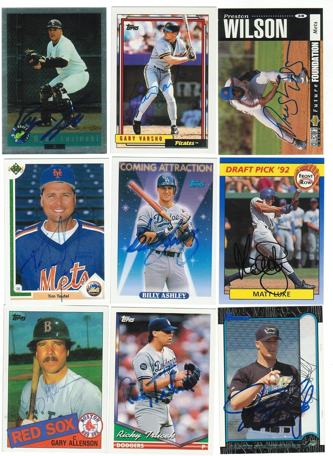 This is a Random Lot of 9 Autographed Cards. You will receive all cards in the picture. This Lot includes: Preston Wilson, Tim Teufel, Billy Ashley and more. Autographed - Baseball Slabbed Autographed