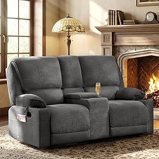 Sitzer Sofa, 2er Kinosessel mit Armlehnen-Aufbewahrung (Dunkelgrau)