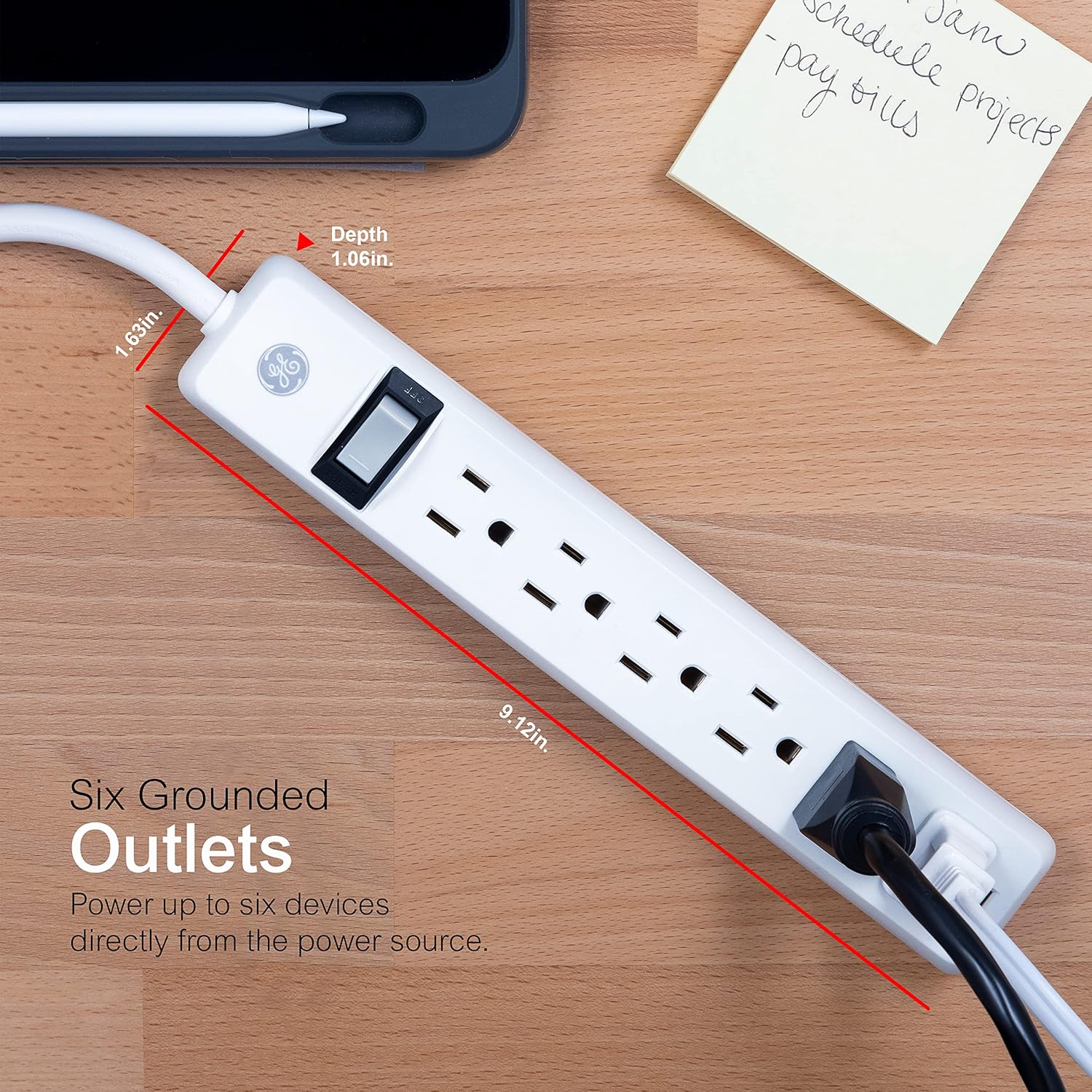 White 12ft PVC 6-Outlet Power Strip with Circuit Breaker
