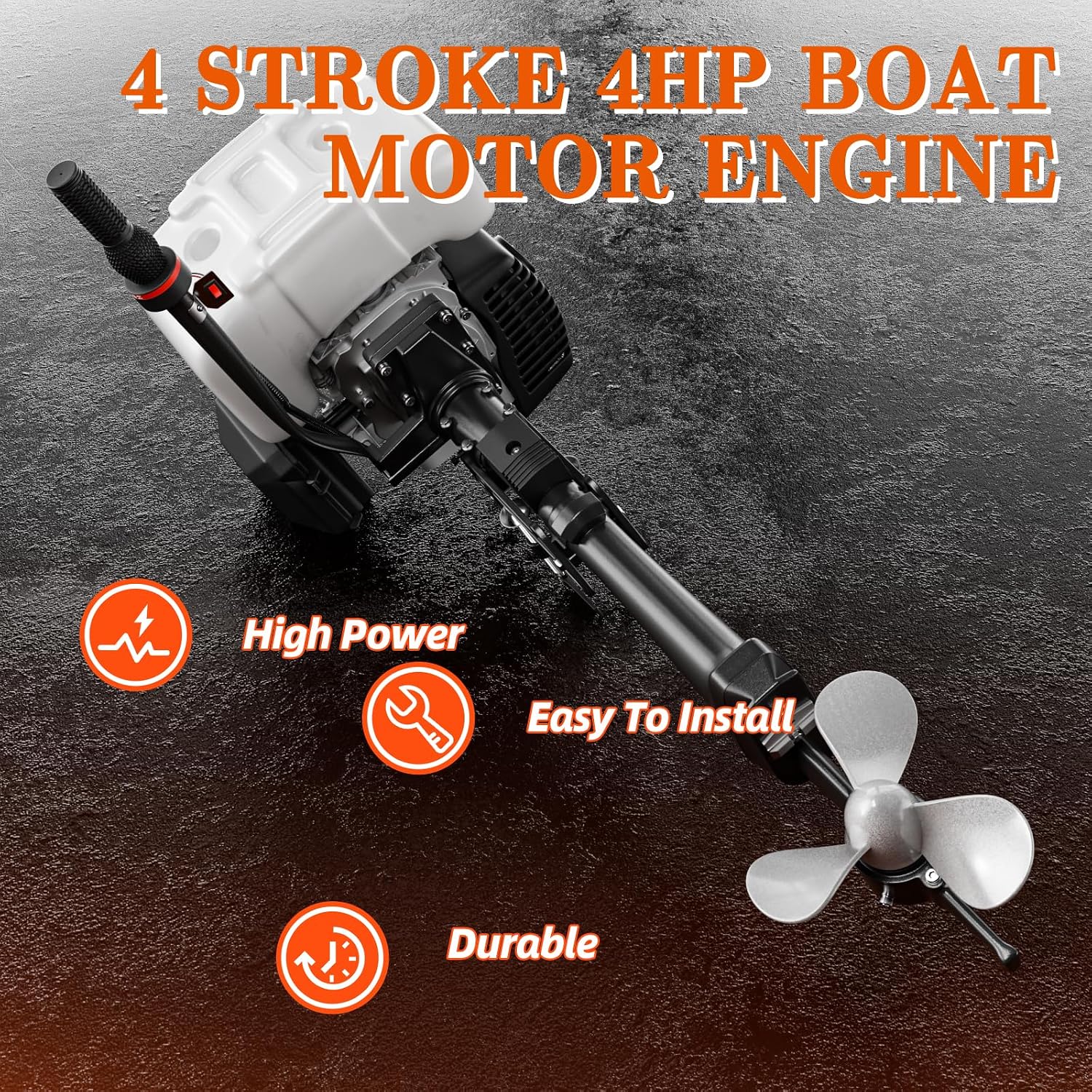 4HP 4-Stroke Outboard Motor, Lightweight Portable Boat Engine with Tiller Control, F-N-R Gear, Cooling System for Dinghy Fishing Kayak Inflatable Boat