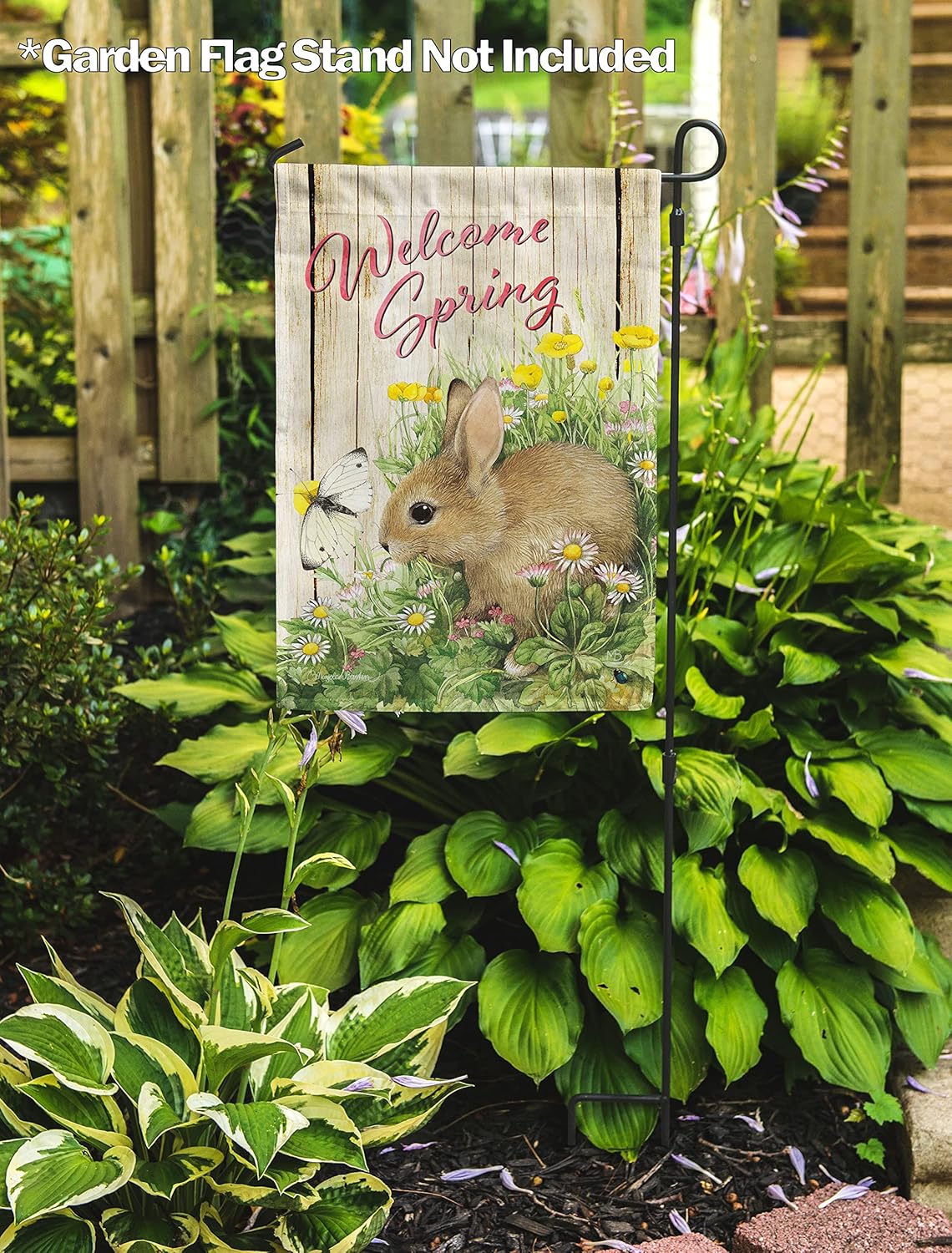 Flagology, Marjolein Bastin Welcome Spring Brown Rabbit – Garden Flag 12" x 18", Outdoor Flag, Exclusive Premium Fabric, Spring