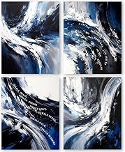 QLMX Mental Health Inhale Exhale Coastal Wall Art Prints Set of 4, Abstract Navy Blue Coastal Beach Prints for Wall Decor, Beachy Mental Health Poster for Therapy Counselor Office 8x10 Unframed