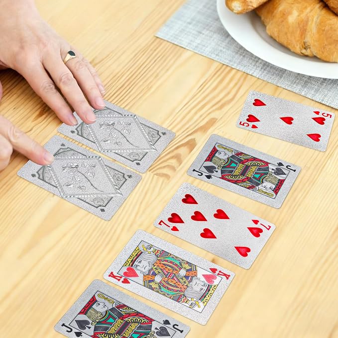 Cartas de Póker Plásticas Impermeables 2 Paquetes Plata miniatura 8