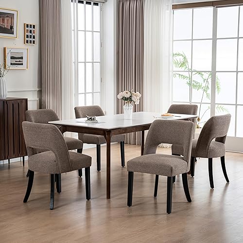 Miniatura 47 de VKNOW Juego de 6 sillas de comedor de madera, sillas de comedor tapizadas en tela modernas, sillas de cocina, silla de comedor de granja para cocina