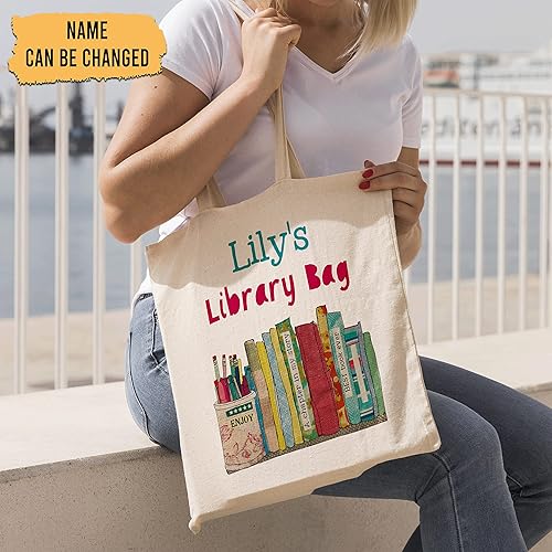 Miniatura 2 de Hyturtle Bolsa de lona personalizada para biblioteca, regalos de compras para mujeres, niñas, amantes de la lectura, bibliotecario en cumpleaños,