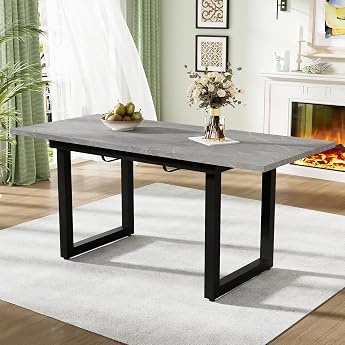 Merax Dining Table 140/180 x 80 x 75 cm, Extendable Dining Room Table with Metal Legs Rectangular Kitchen Table for Living Ro