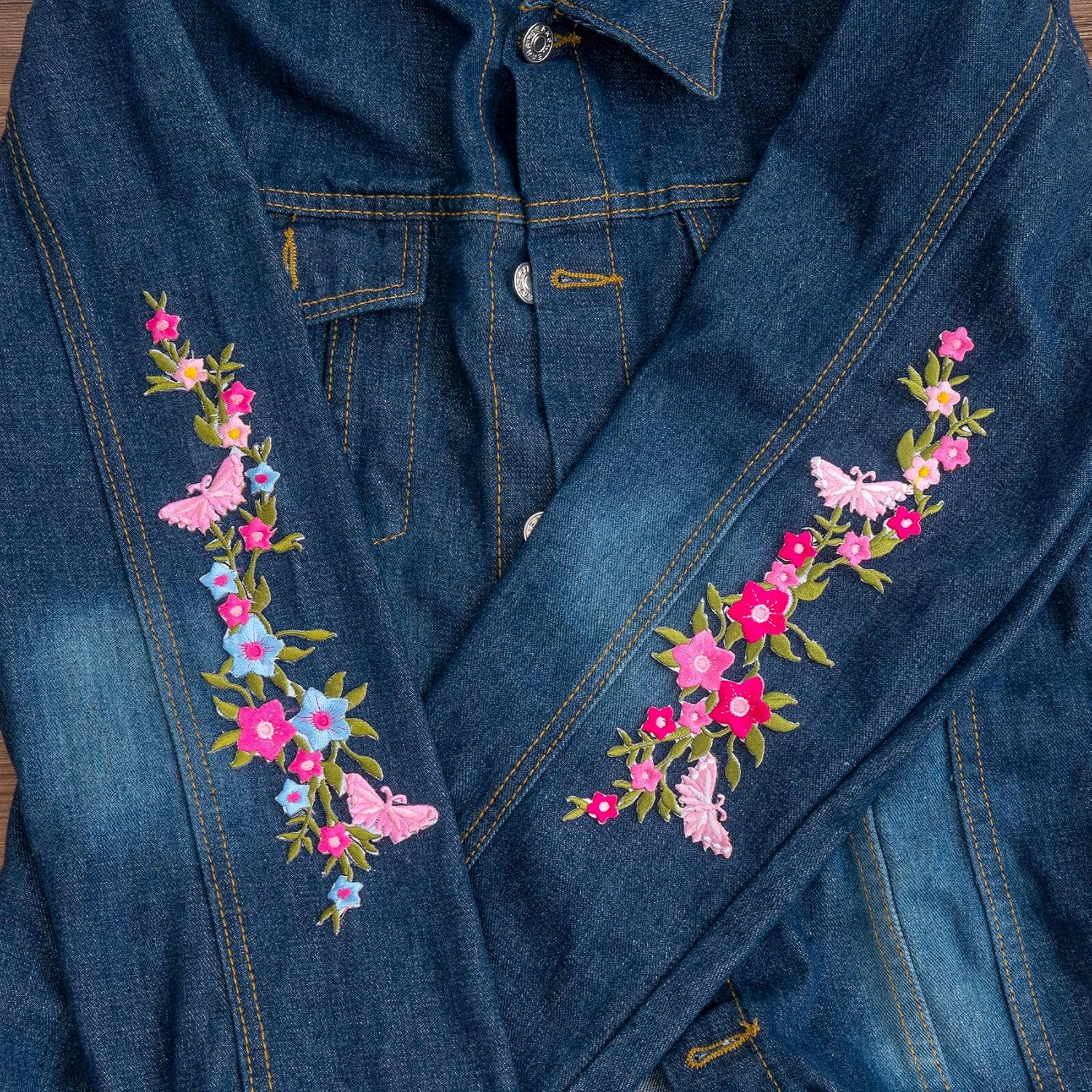 CHANZET Flower Iron On Patches 4pcs, Butterfly Flower Embroidered Patches, Floral Applique Embroidery Patches for Clothes Dresses Decorative DIY Craft Sewing