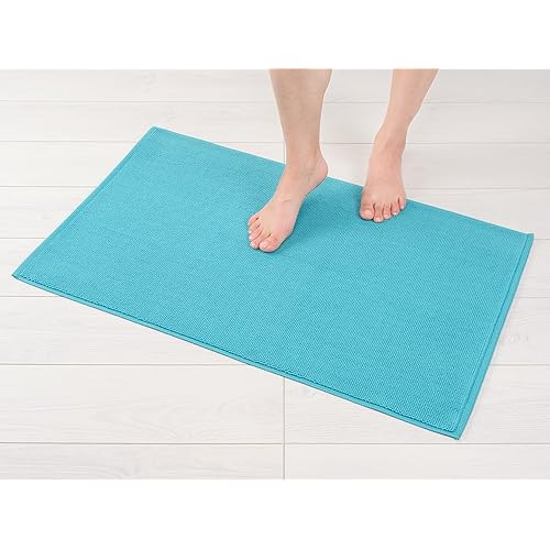 American Soft Linen Bath Rug, 20 in 34 in 100% Cotton Bath Mats Rugs for Bathroom, Non Slip Washable Shaggy Form Area Rugs, Turquoise Blue Bath Rug