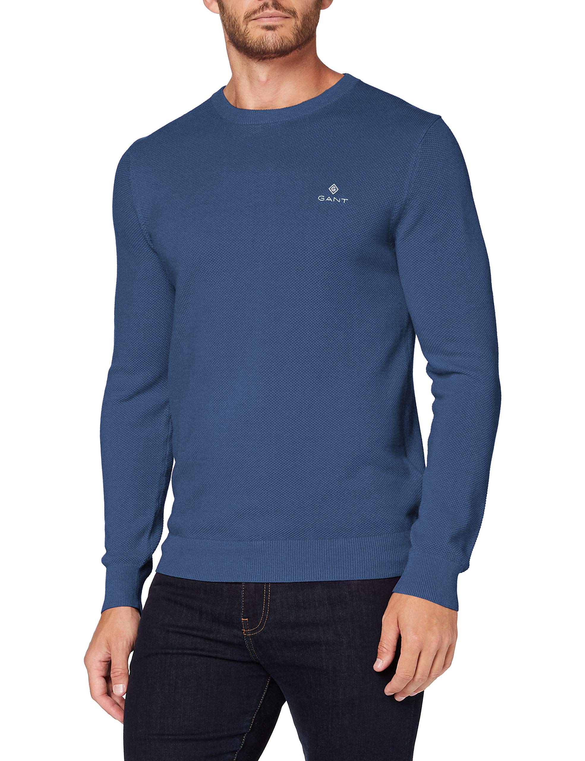 Gant Men's   Blue Cotton Textured Pique Jumper in Size L, BrandAlley