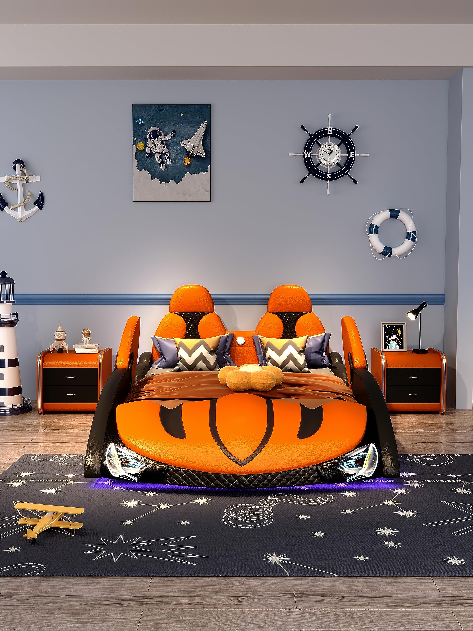 カーズ☆ベッド Amazon.com: avanez Bed, Sports car Design, Artificial Leather
