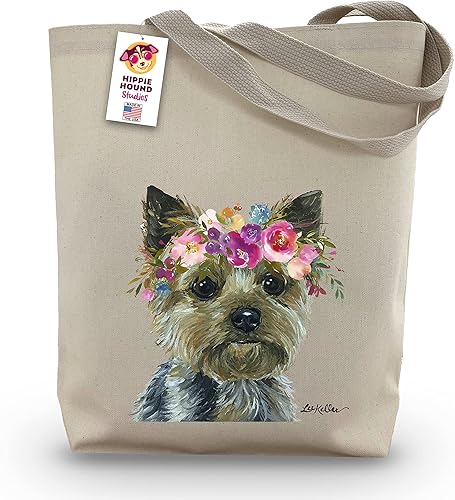 Yorkie Tote Bag - Gifts for Mom - Yorkie Lover Gift - Flower Crown yorkie Totes 