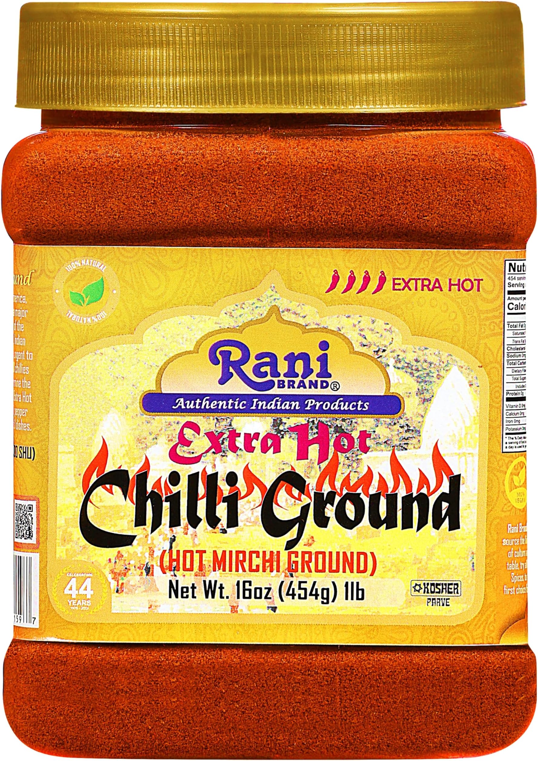 Rani Extra Hot Chilli Powder Indian Spice 16oz (1lb) 454g PET Jar ~ All Natural | No Color added | Gluten Friendly | Vegan | NON-GMO | No Salt or fillers