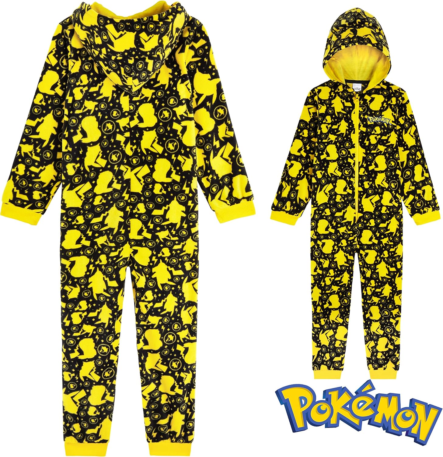 Pokemon One Piece Pajama for Boys and Girls, Pikachu One Piece Kids Sleepsuit (Black/Yellow, 13-14 Years)