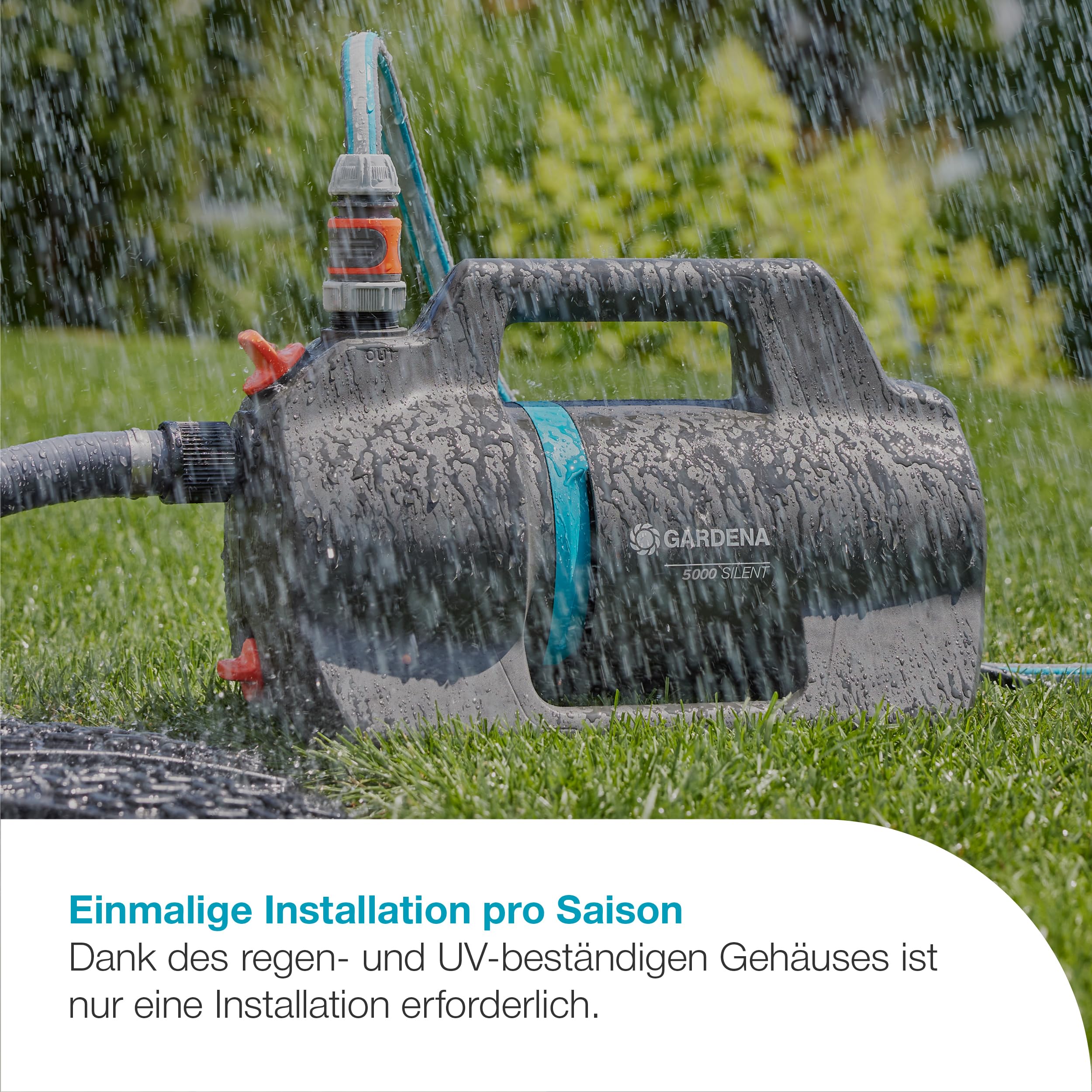 Gardena Gartenpumpe 5000 Silent Pumpen: 26% mehr Wasserdurchfluss bei gleichem Energieverbrauch*, Silent-Technologie, Regen- und UV-geschütztes Gehäuse (09080-20)